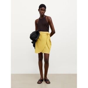 Massimo Dutti Mustard Yellow Linen Wrap Mini Skirt Side Tie Size S